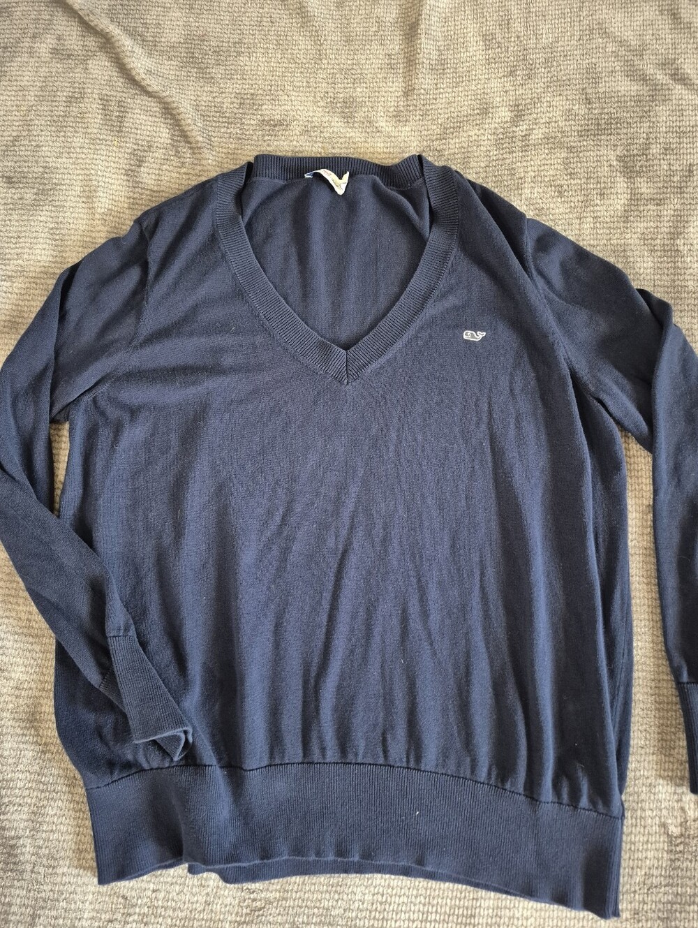 Vineyard Vines Sweater Womens Sz XL Navy Blue V-Neck Long Sleeve 100% cotton